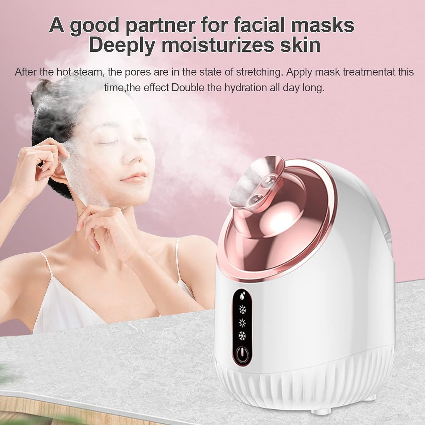 Facial Steamer - Nano Ionic Facial Steamer with Cold&Warm&Hot Mist,240ml Large Water Tank,Small Face Humidifier,White