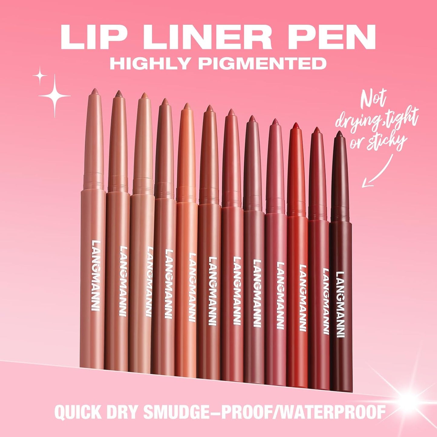 LANGMANNI 6Pcs Sculpting Matte Velvet Lip Liner Set,Smooth Creamy Texture,Waterproof And High Pigmented For Girls Daily Application Lip Makeup(7+8+9+10+11+12)