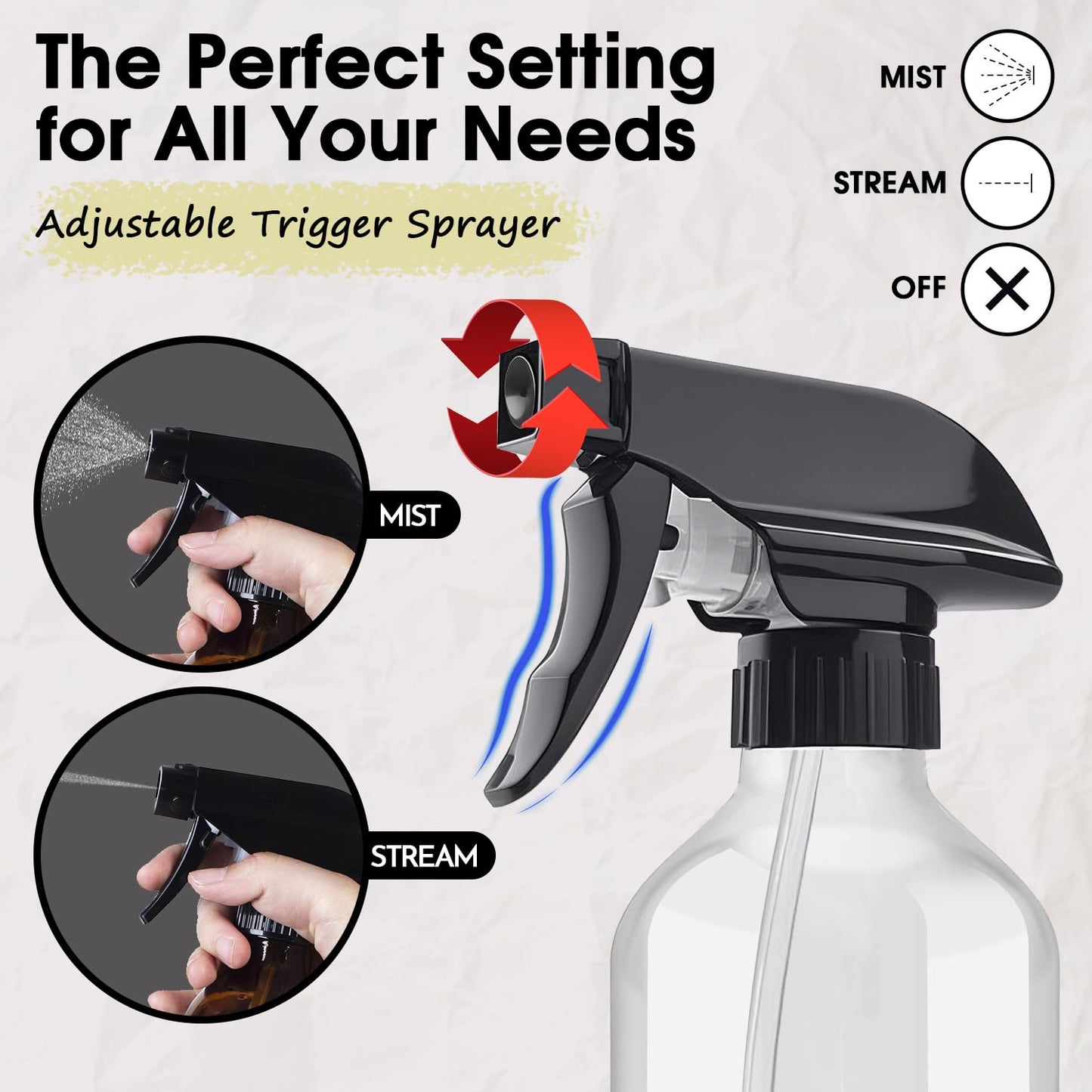 AMORIX Plastic Spray Bottles 2 Pack 360° Water Spray Bottle for Cleaning 10 oz/300 ml Upside Down Spray Bottle Small Mister Squirt Bottle with Adjustable Nozzle for Hair, Cooking, Plant, Pet