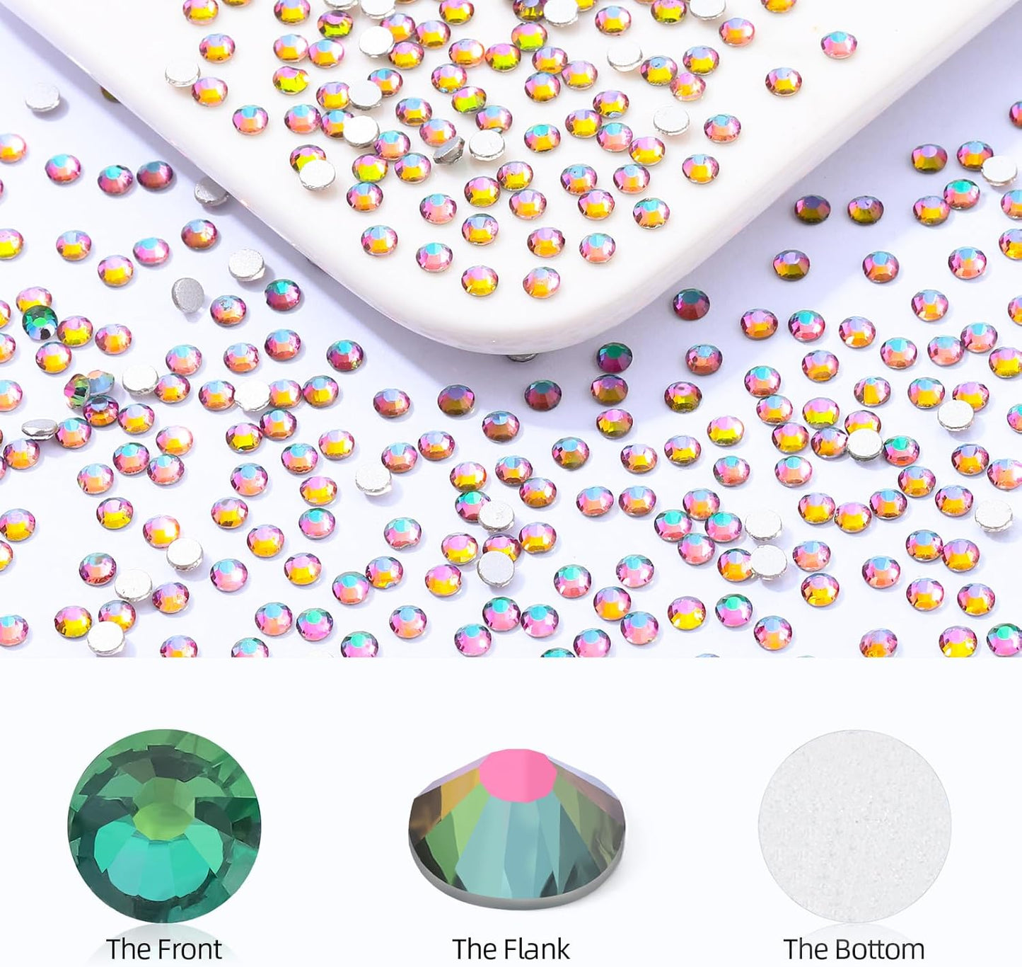 Green Volcano Flatback Rhinestones, Glass Rhinestones for Nail Art and Craft, Glue Fix, Loose Crystal Gemstones(Green Volcano, SS8, 1440pcs, 2.3-2.5mm)