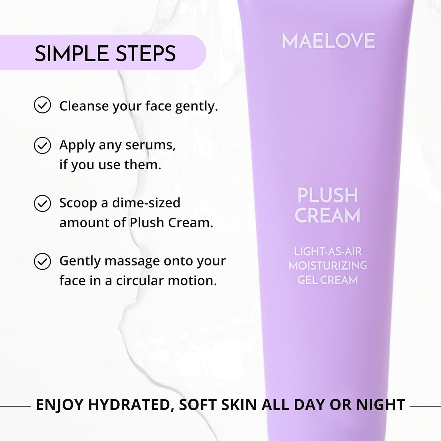 MAELOVE Plush Cream Lightweight Moisturizer, Unscented Hydrating Face Cream with Squalane, Hyaluronic Acid, For Oily and Sensitive Skin, Vegan, Made in USA, 2.0 fl oz