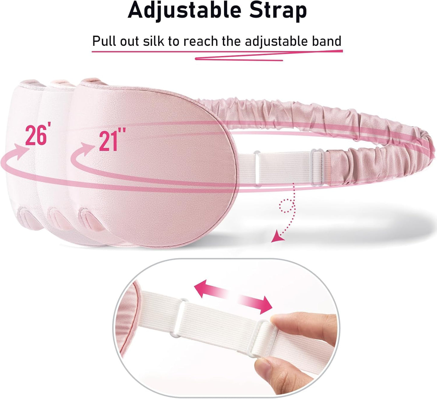 LitBear 100% 22 Momme Mulberry Silk Sleep Mask - 3D Contoured Eye Mask for Men Women, Soft Breathable Sleeping Mask with Adjustable Strap, Perfect Blocks Light for Sleeping (Pink)