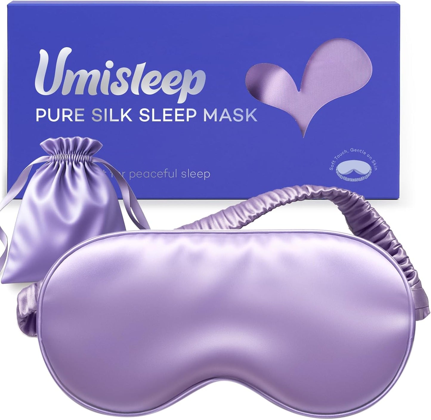 Umisleep 100% Pure Mulberry Silk Sleep Mask, 22 Momme 6A Soft Smooth Fibers, Breathable Eye Mask for Women Men, Better Light Blocking Sleeping Mask with Travel Pouch, Elastic Strap Blindfold, Purple