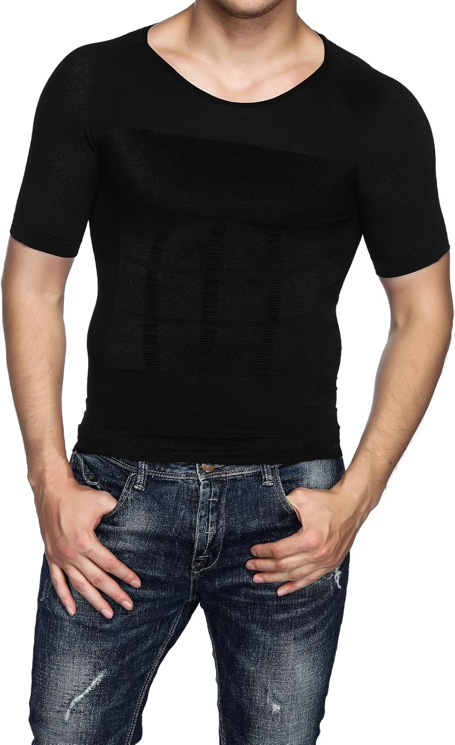 Odoland 5 Pack Men's Compression Shirt Short Sleeve Vest Set, Body Shaper Shapewear Tank Top Base Layer for Sport