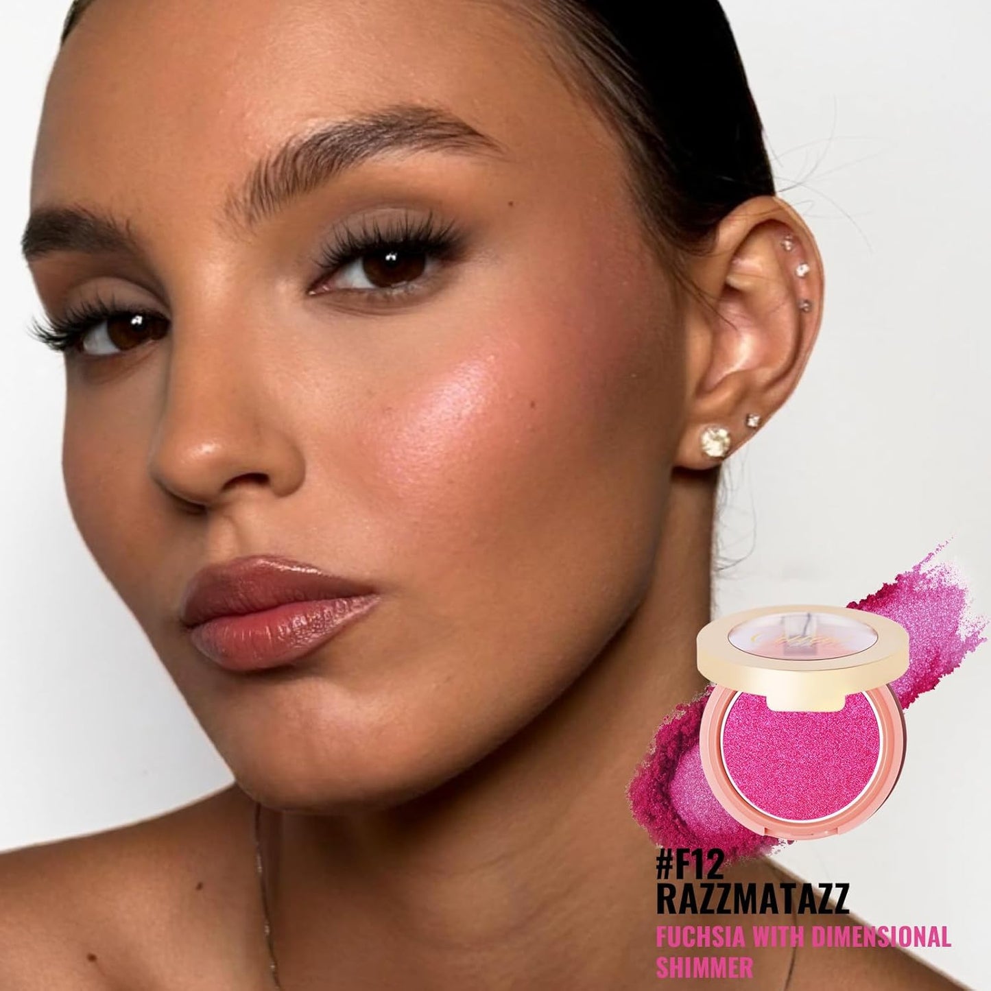 Oulac Fuschia Luminisers Powdery Blusher for Cheeks Face Glow,Brighten Skin As Highlighter Makeup, Shimmer Blusher,Buildable and Vegan Cosmetics,4.8g F12 Razzmatazz