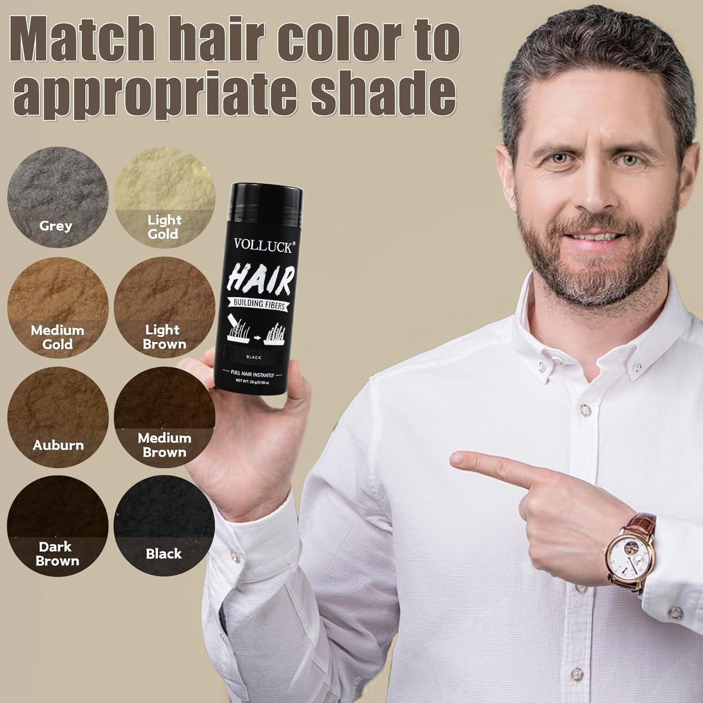 VOLLUCK Hair Fibers for Thinning Hair, Instant Coverage Hair Building Fibers for Women and men, Natural Hair Powder for Conceal Hair Loss 28 g (Black)