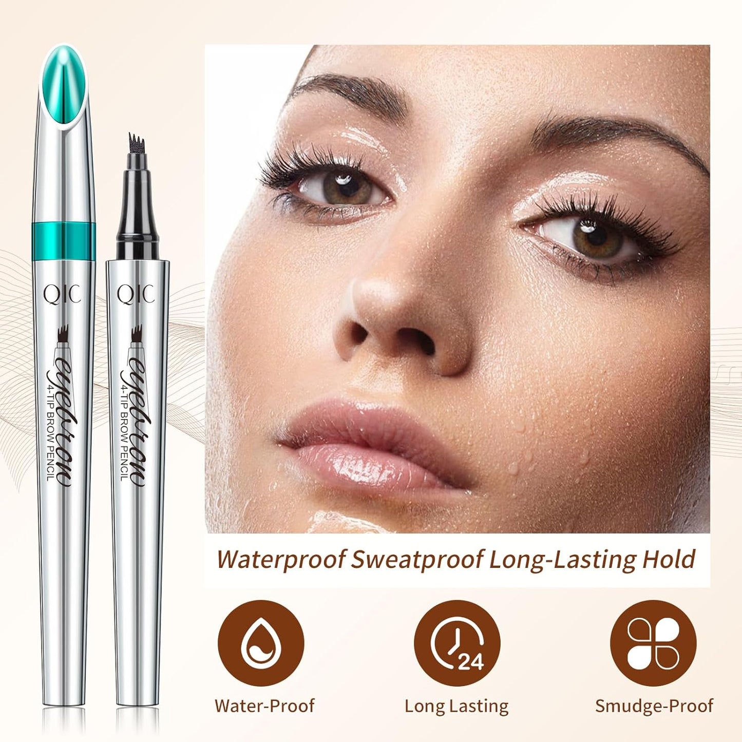 QIC Eyebrow 4 Tip Brow Pencil, Microblading Pen Waterproof Long-Lasting with Upgrade Micro-Fork Tip Applicator for Natural Brows (Light Brown-01)