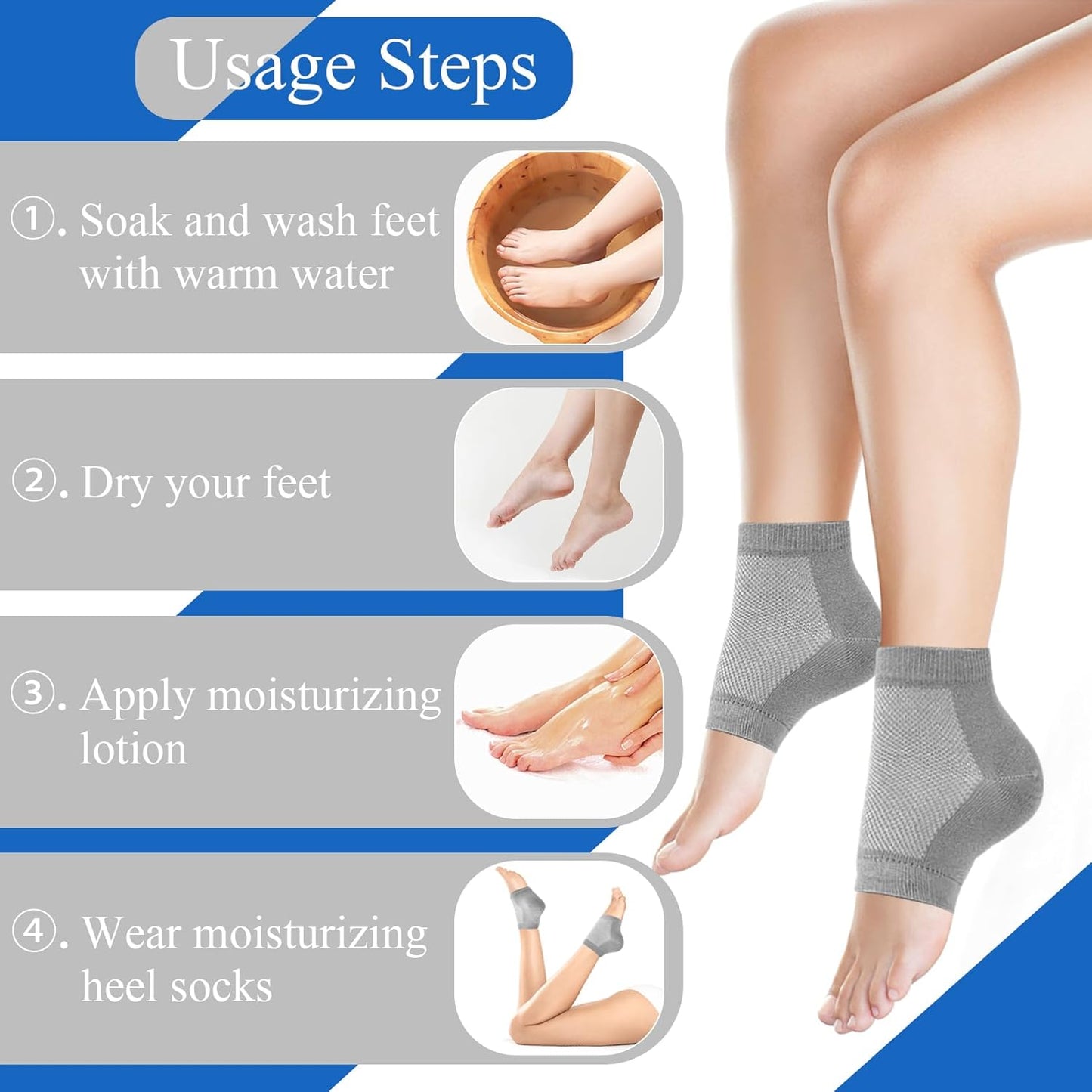 Moisturizing Socks,toeless Socks for Women for Dry Cracked Heel Treatment,Cracked Heel,msilicone Socks for Women (One Size-3 Pairs)