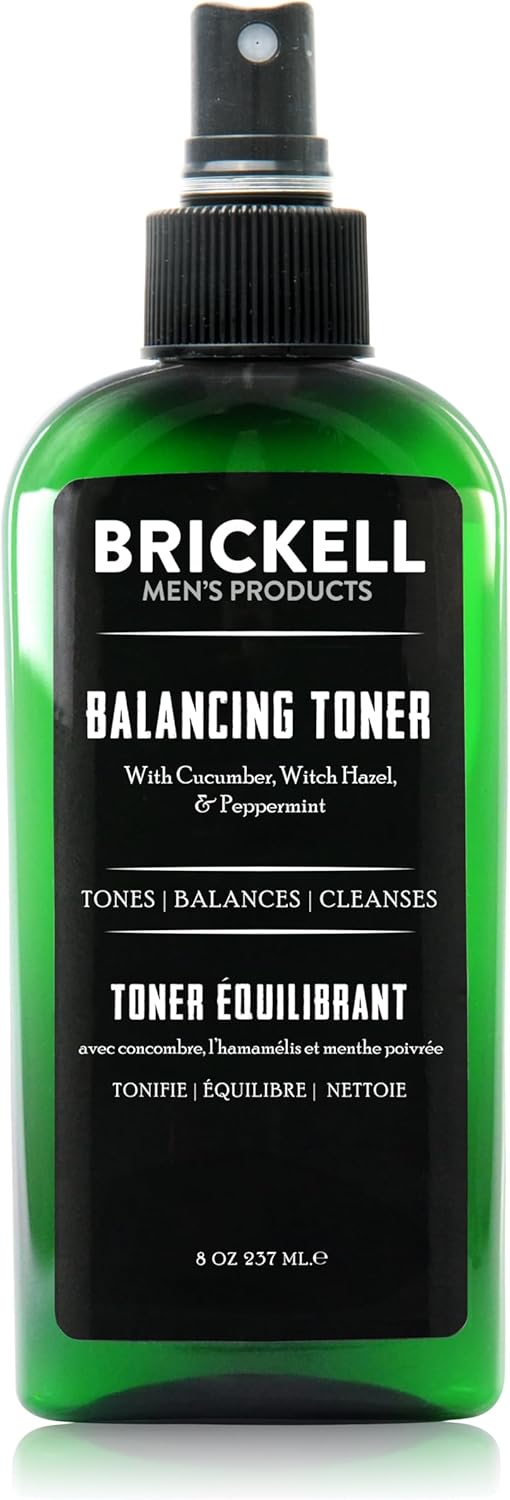 Brickell Men's Balancing Face Toner for Men, Natural and Organic Alcohol-Free Facial Toner with Witch Hazel, 8 Ounce, Scented