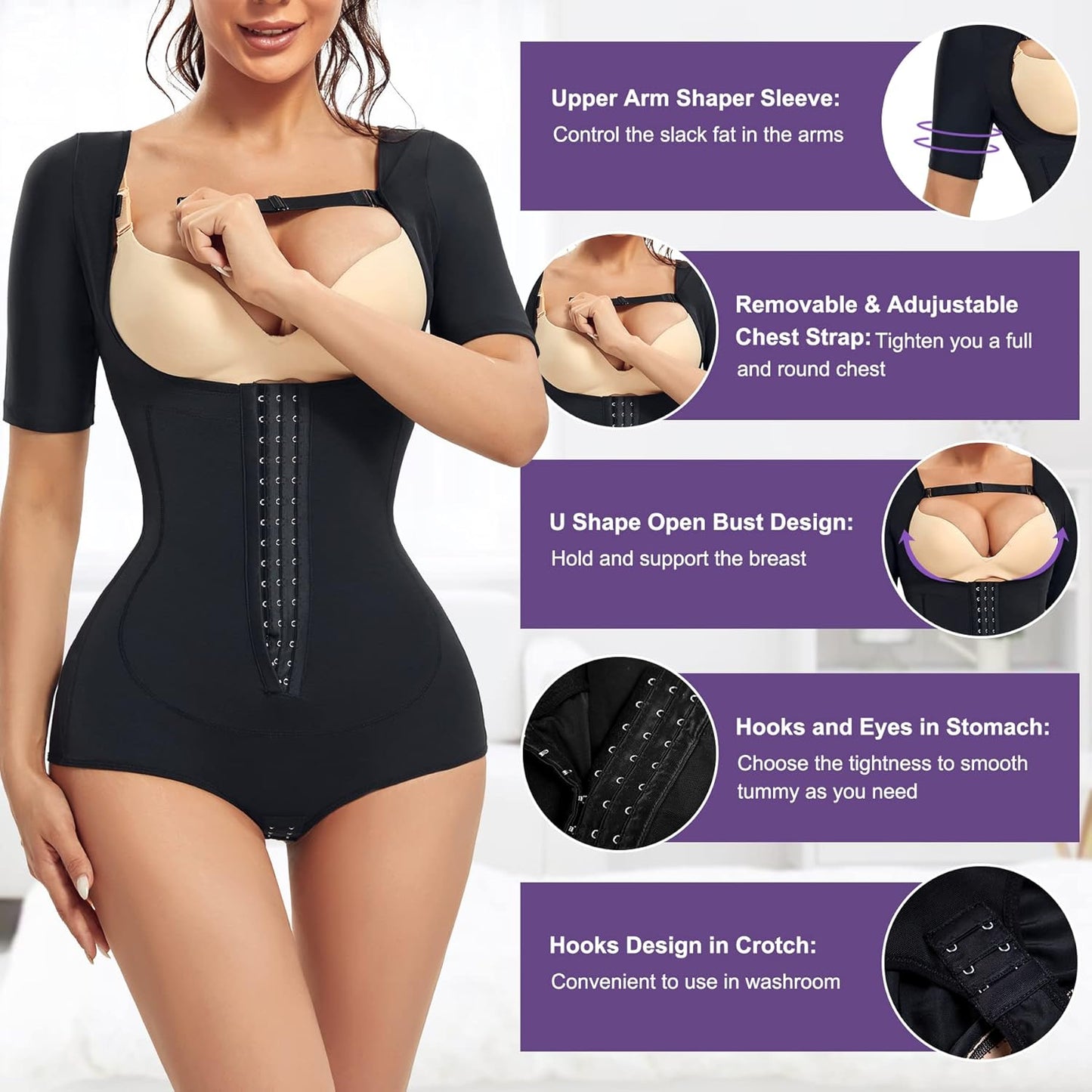 MERYOSZ Waist Trainer for Women Tummy Control Thong Bodysuit Arm Shaper Corset Fajas Shapewear Open Bust Slimming Girdles