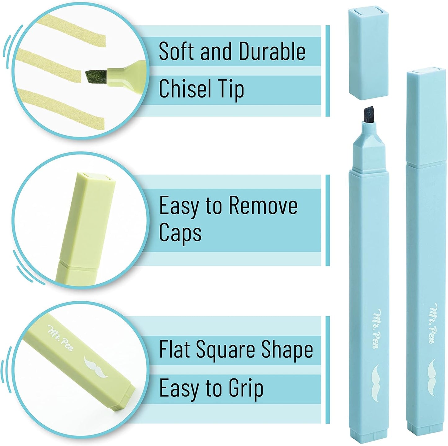 Mr. Pen- Aesthetic Highlighters, 8 pcs, Chisel Tip, Vintage Colors, No Bleed Bible Highlighter Pastel, Highlighters Assorted Colors, Pastel Highlighter Set, Cute Highlighter