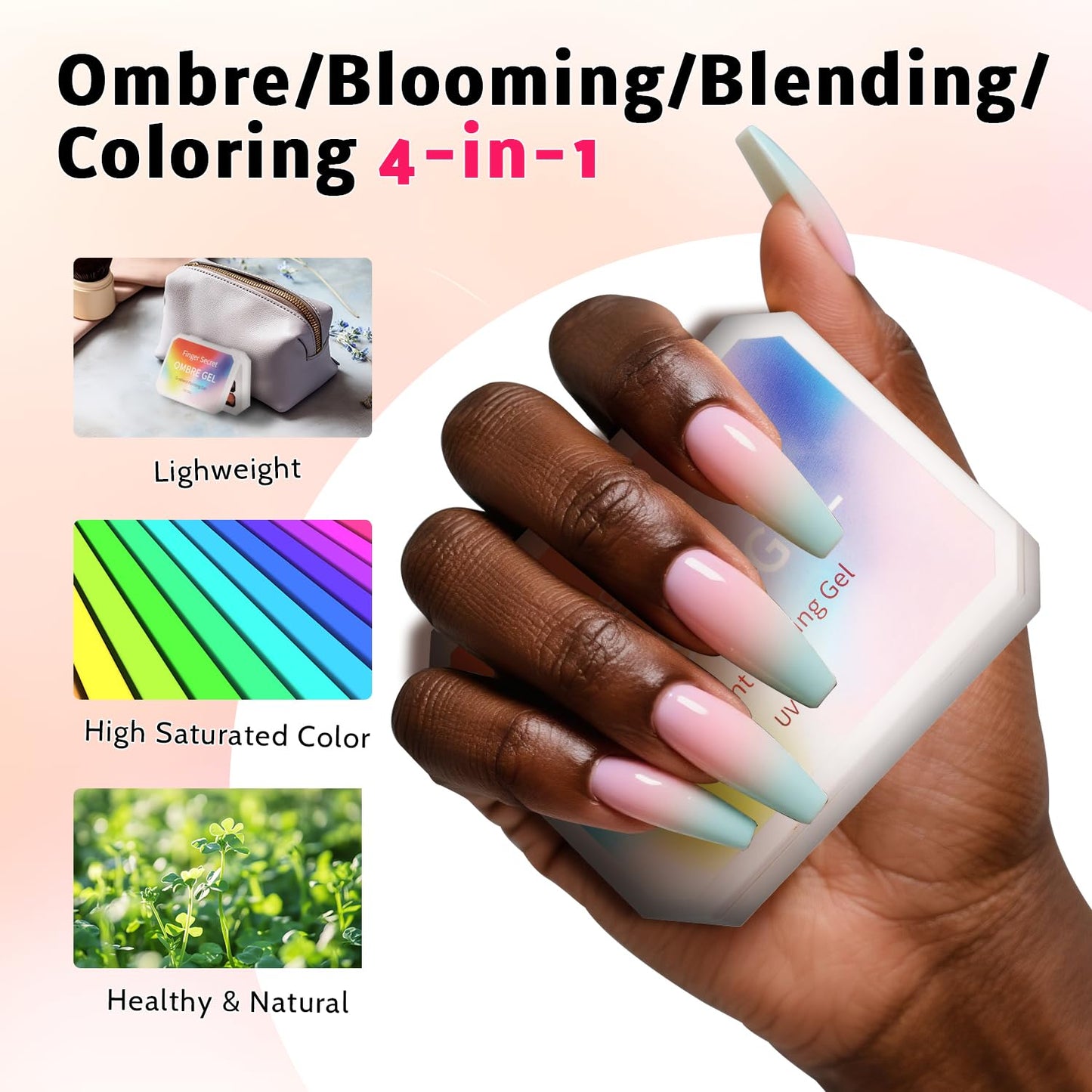 Sponge Pat Paint Nail Gel, Blending Colors Ombre Nails Gradient Gel Nail Blush Blooming Aura Nails Drawing Stripper Floral Painting Nail Art, No Wipe, Aurora Mermaid Chrome Silk Satin (9 Colors L)