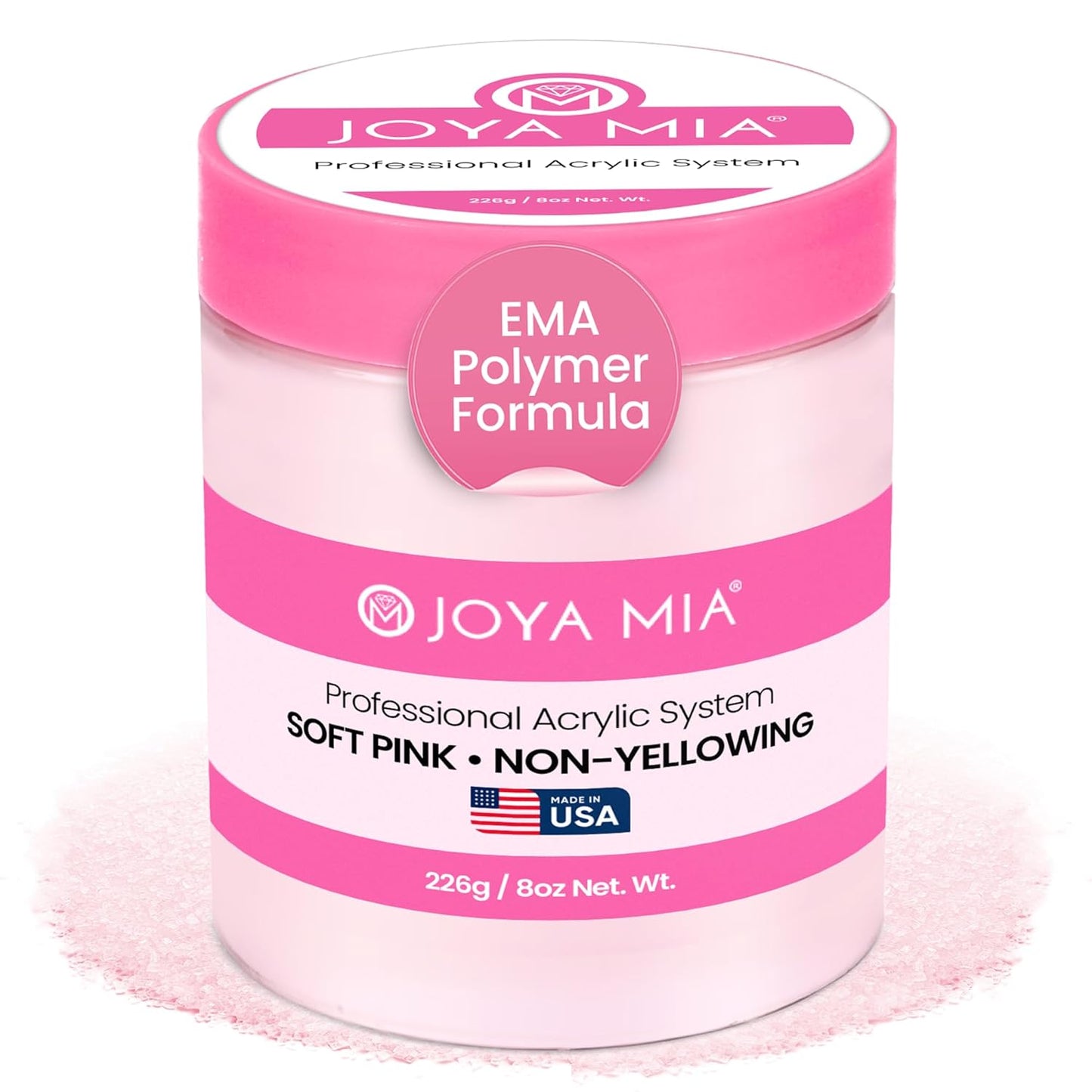 Joya Mia Acrylic Powder for Nails, MMA-Free, Super Adhesion Professional Powder for Flawless & Long-Lasting Nail Enhancements, Easy Application, Vibrant & Stunning Colors - Soft Pink, 8 oz