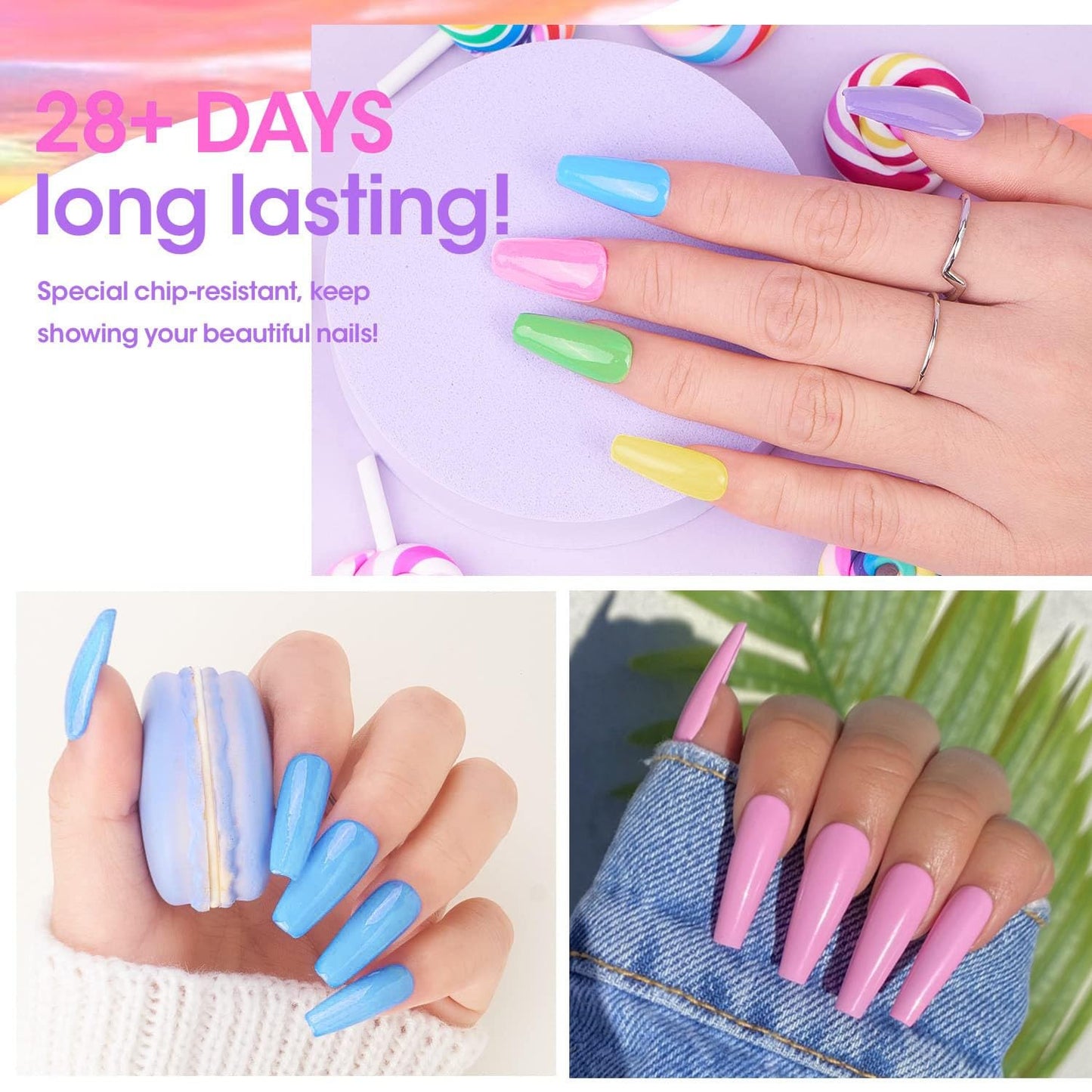 Neon Dip Powder Set, Honey Joy 6 Colors Pink Yellow Purple Green Blue Spring Sumer Dipping Powder Set Nail Art Manicure DIY Salon Home Gifts for Women, No Need Nail Lamp Cured, DP-U