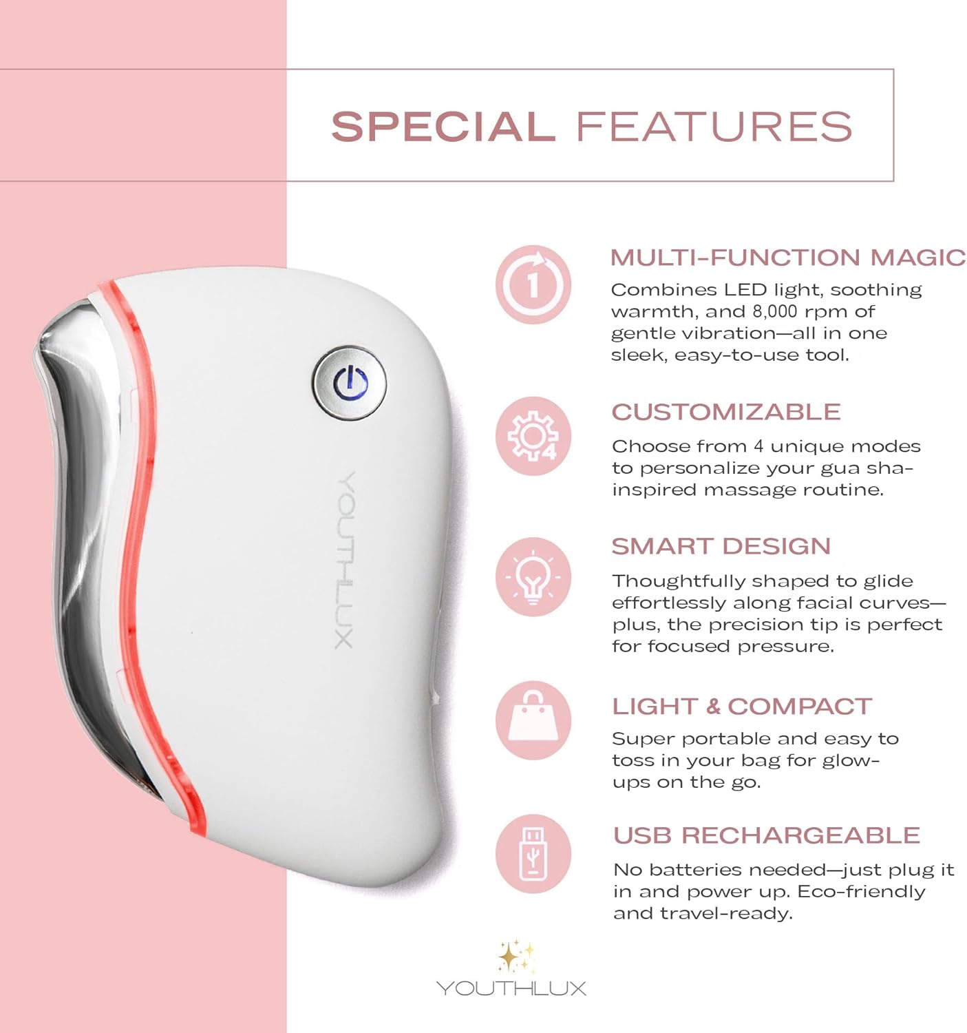 ProSculpt Heated Gua Sha Facial Massager – Electric Guasha Tool for Face Sculpting, Relaxation & Skincare | Soothing Vibration Facial Massage Tool with Contoured Design (White)