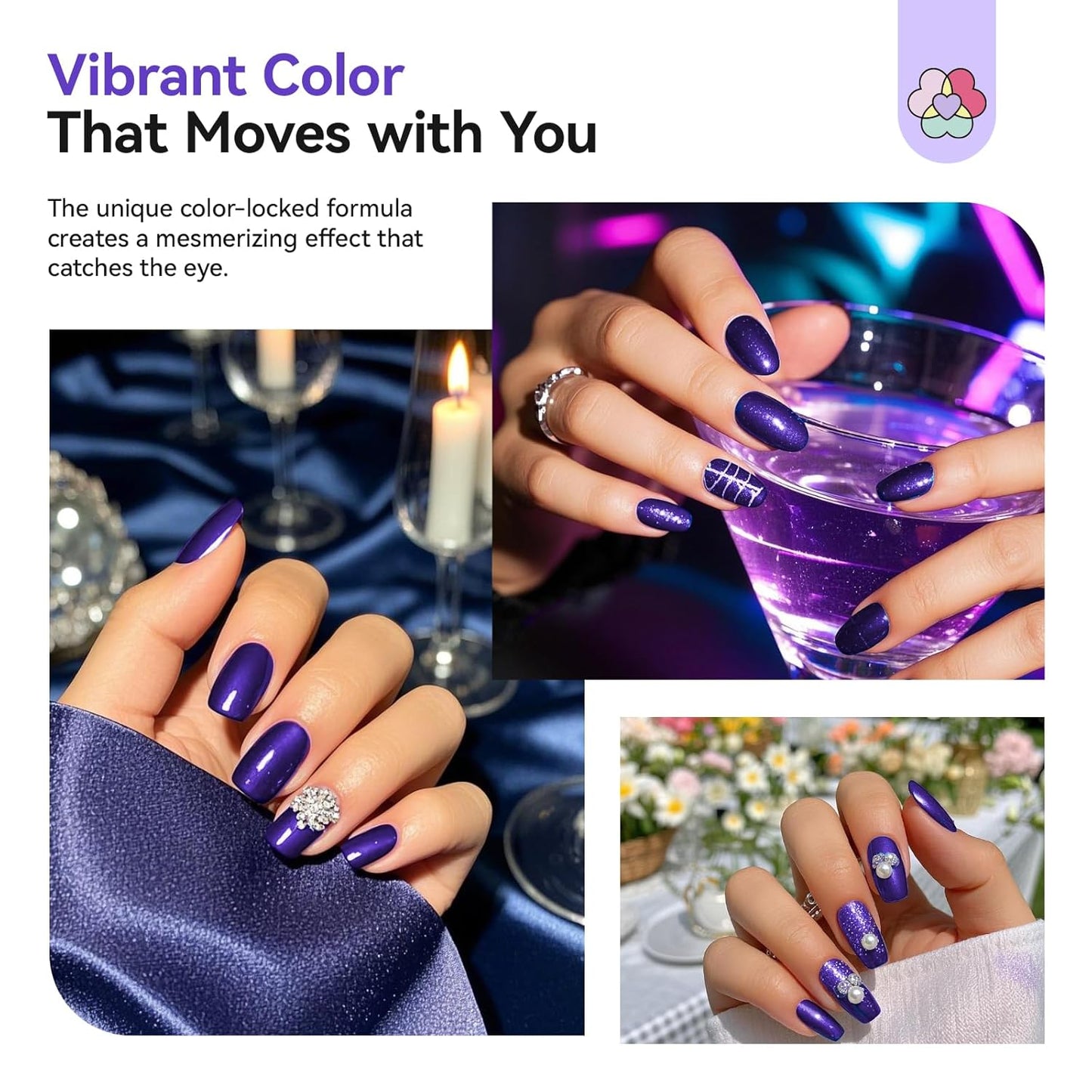 SAVILAND Color Artistry Blue Purple Chameleon Nail Polish - 7 Days Shimmer Holographic Glitter Fingernail Polish Air Fast Dry, Blue to Purple Color Shift Multichrome Metallic No Require Cured