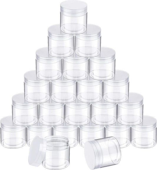 SATINIOR 24 Pieces Empty Clear Plastic Jars with Lids Round Storage Containers Wide Mouth for Beauty Product Cosmetic Cream Lotion Liquid Butter Craft and Food(Clear Lid,3 oz)