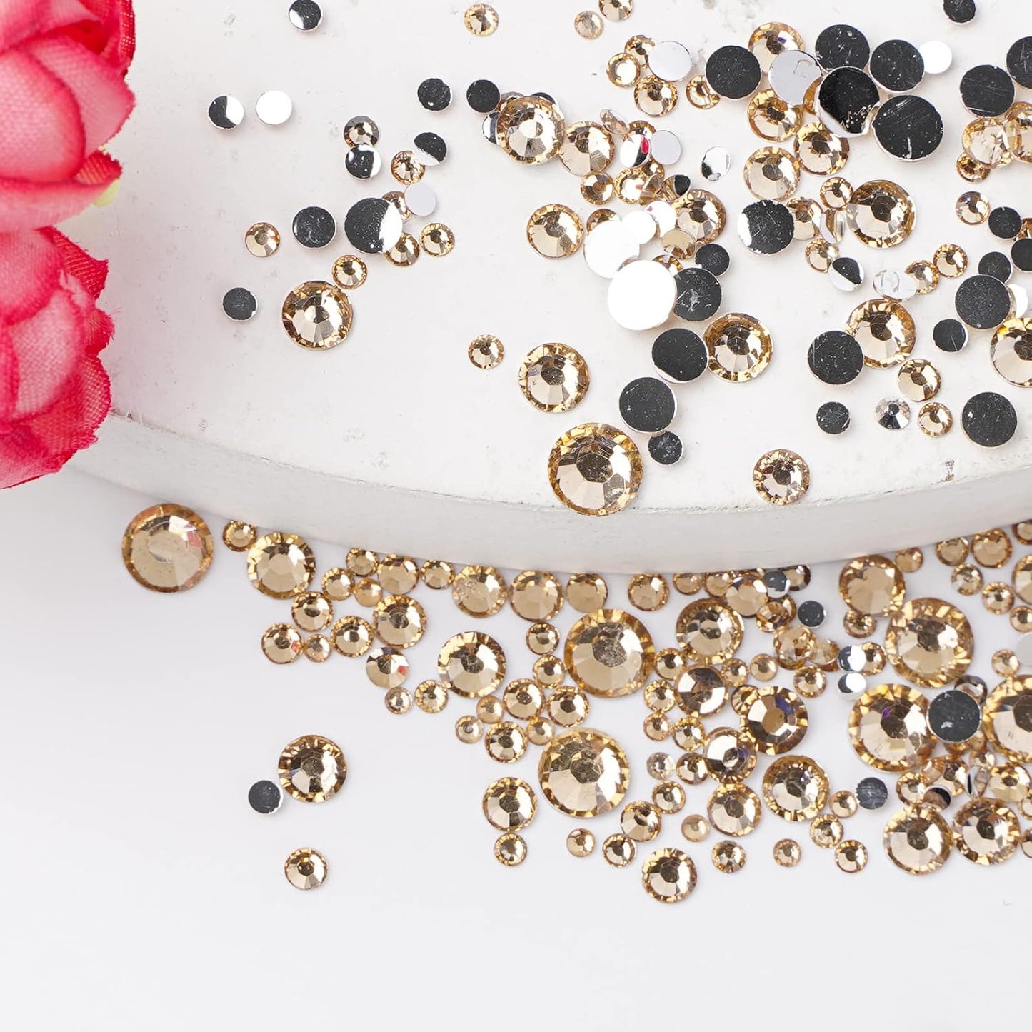 Canvalite 2784Pcs Champagne Rhinestones Flat Back Gems, Nail Rhinestones Gems with Jewelry Glues Pick Up Tweezers and Rhinestone Picker Dotting Pen, Nail Art Tools for Nails, Clothes, Face, Craft