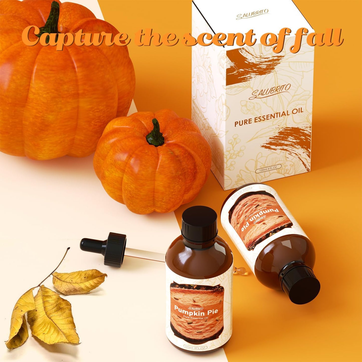 SALUBRITO Pumpkin Pie Essential Oil 4 Fl.Oz (120ml), Pure & Natural Fragrance Oils, Fall Essential Oil for Diffuser, Candle & Soap Making, Massage, Strong Scented Oil