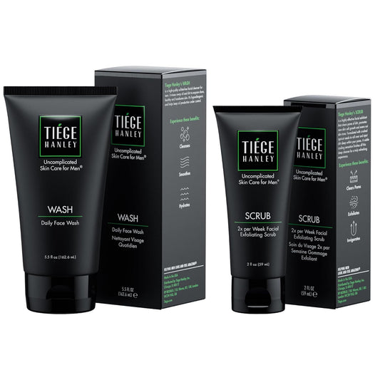 Tiege Hanley Daily Face Wash (5.5 oz) & Exfoliating Face Scrub for Men (2 oz) for Oily, Dry & Sensitive Skin | Hydrating, Fragrance-Free Gentle Facial Scrub for Deep Pore Cleansing & Detoxifying