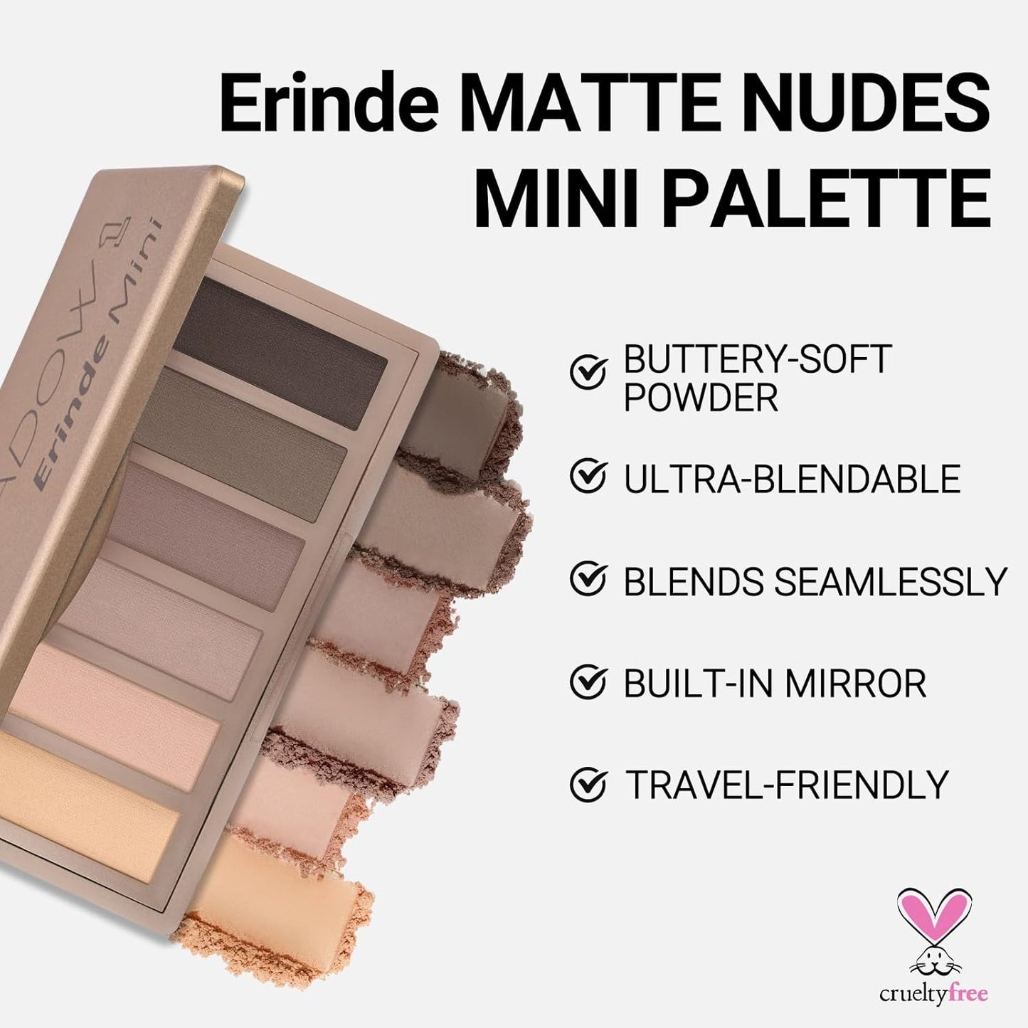 Erinde Mini Eyeshadow Palette - 6 Matte Nude Eye Shadows, Taupe & Brown Eye Shadows Powder for Eye, Contour, or Brows, Ultra-Blendable Cool-Tone Neutral, Long-lasting Travel Makeup Palette with Mirror