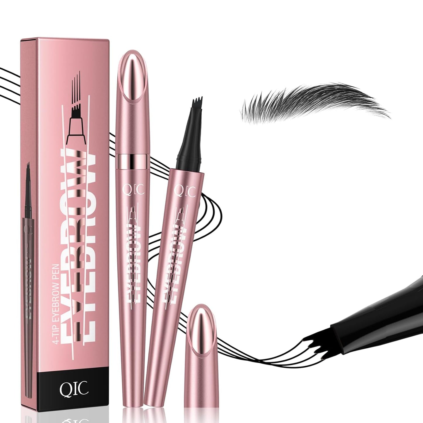 Eyebrow Pencils for Women - Microblading Eyebrow Pencil with Precise 4-Fork-Tip Waterproof Eyebrow Pen Smudge-Proof Eye Brow Pencils Create Natural Hair-Like Brows, Last All-Day, Black