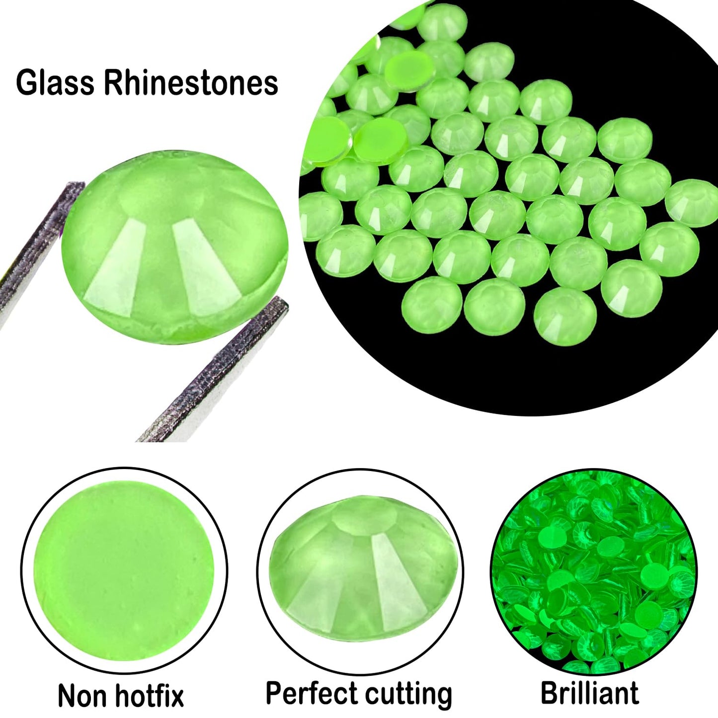 Flatback Glass Rhinestones,Bedazzler Gems 1440pcs Non Hotfix Rhinestones for Nail Charms Crafts Clothes Tumblers,Lime Green Neon,SS20