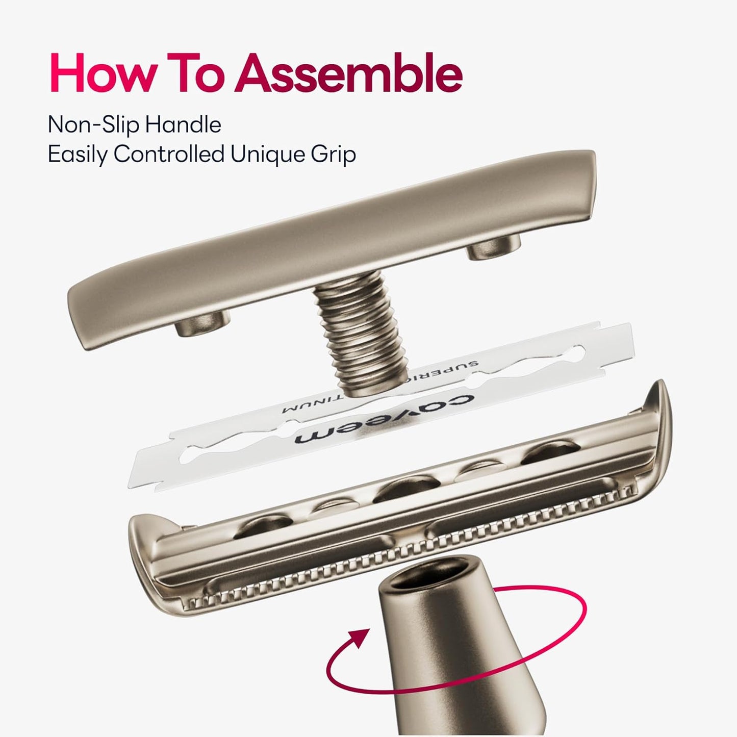 Double-Edge Safety Razor, Single-Blade Razors with 5 Stainless Steel Razor Blades for Men and Women, Reusable Metal Razor – Champagne Matt