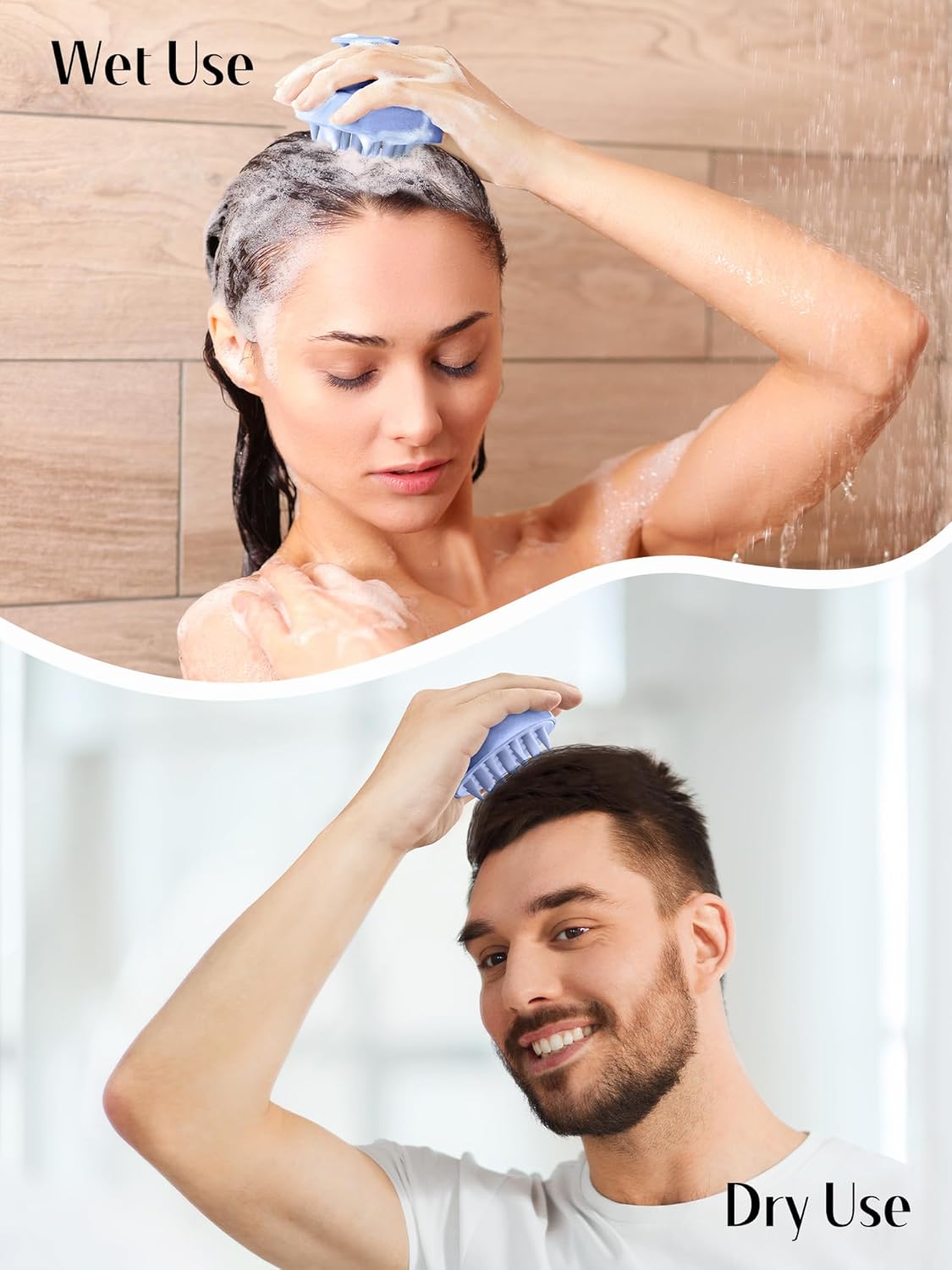 HEETA Hair Scalp Massager for Hair Growth, Shampoo Brush, Scalp Scrubber Exfoliator with Soft Silicone Bristles for Dandruff Removal to Relieve Stress, Wet Dry Use Updated Material, Blue