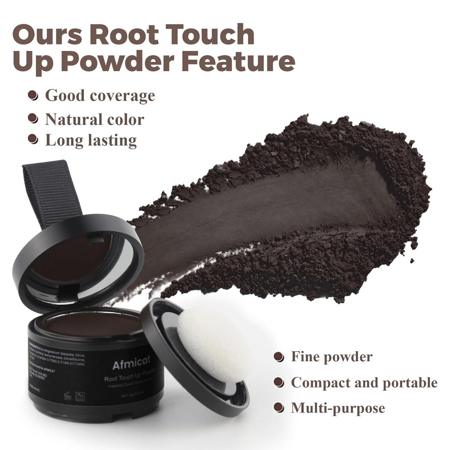 Instant Hairline Powder, Root Touch Up Hair Color for Gray Coverage and Thinning Hair, Root Cover Up Conceals Hair Loss & Bald Spots, Natural and Non-Greasy Hair Color for Women & Men, Dark-Brown