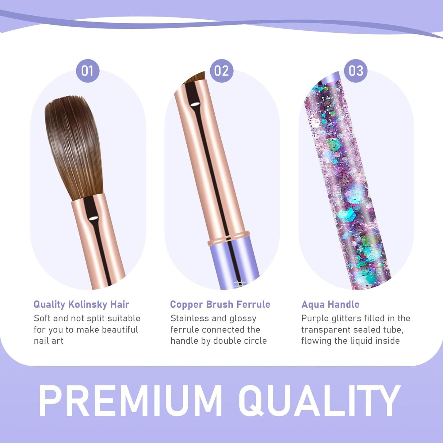 Acrylic Nail Brush Size #14, KEMEISI 100% Pure Kolinsky Nail Art Brushes Sturdy Handle Oval Shaped Acrylic Powder Nail Design Tools for Professional Manicure DIY Home Salon (Purple)