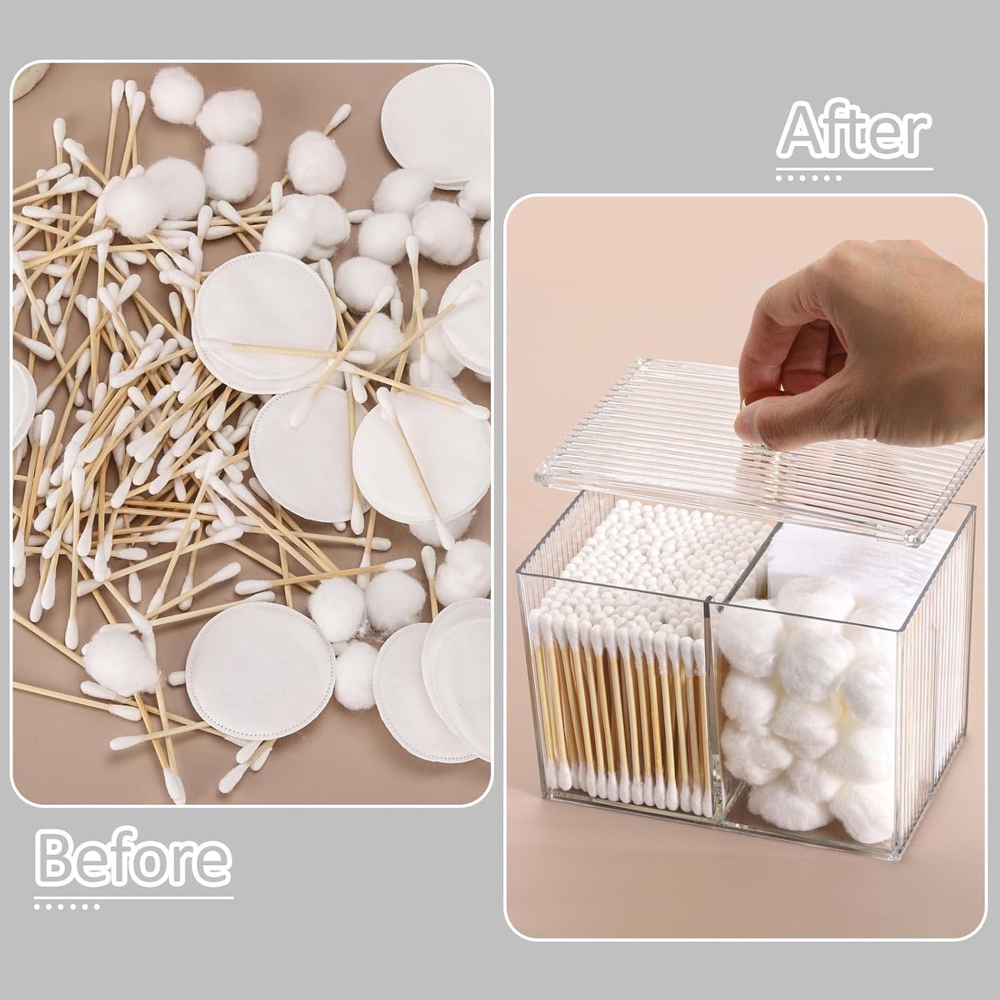 Tbestmax Qtip Holder Dispenser 3-Section Clear Bathroom Container Organizer 3 Grids Cotton Swab/Pad/Ball Holder Container Cosmetics Storage for Vanity