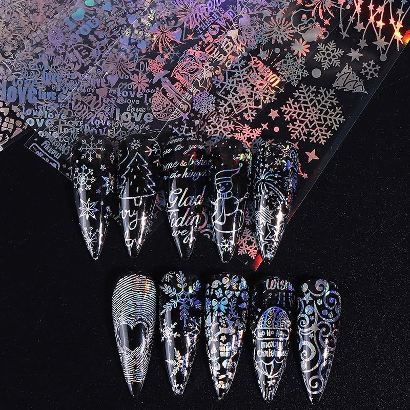 Christmas Nail Foil Transfer Stickers 10 Rolls Silver Snowflakes Skull Nails Stickers White Bunch Nail Foils 1 Box Colorful Starry Sky Paper Nail Decals Christmas Nails Art Sticker Nails Art Decals