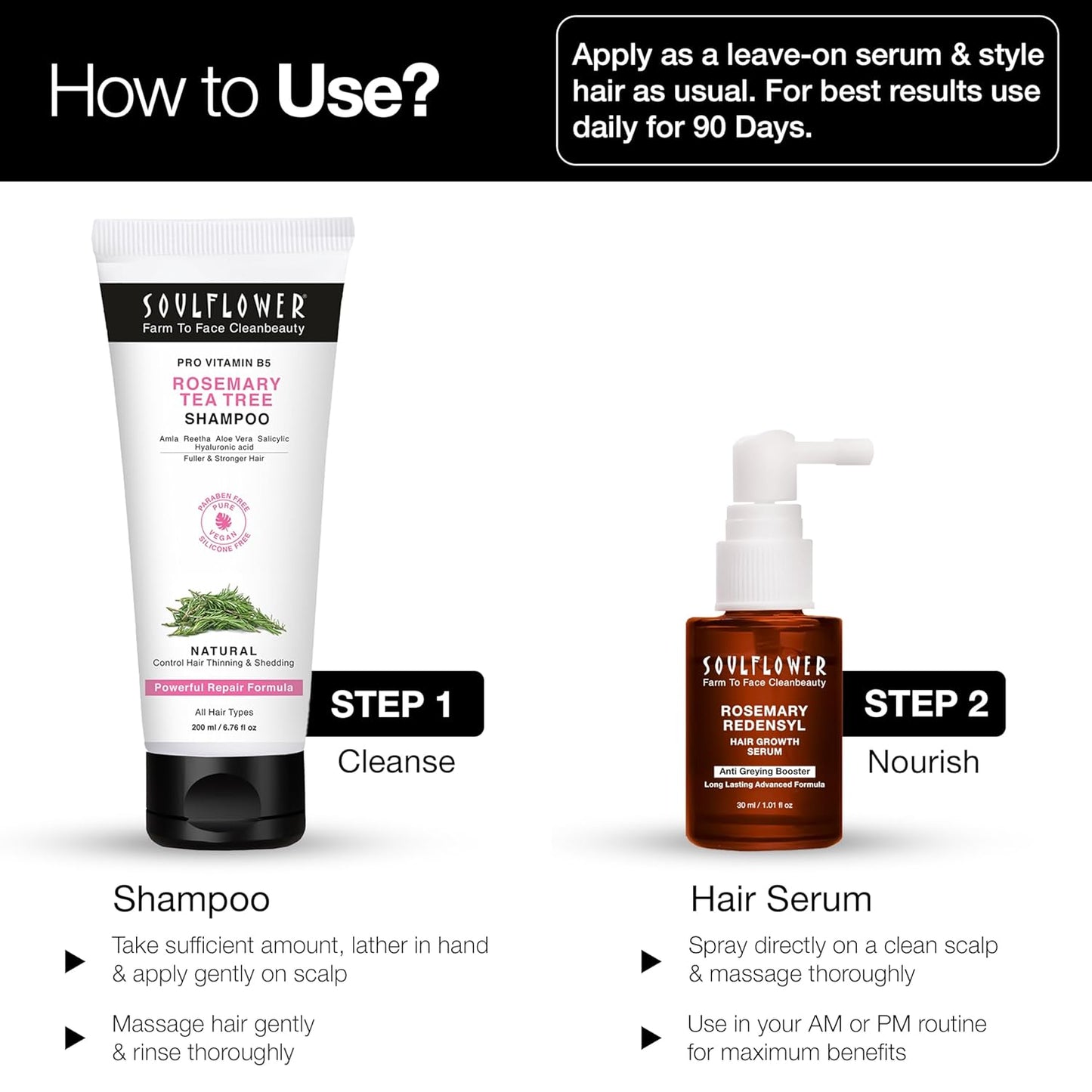 Soulflower Rosemary Redensyl Hair Growth Serum | 3% Redensyl, 4% Anagain, Melanogray, Caffeine, Biotin, Keratin, Tea Tree, Chia Seeds, Rice Water | Men, Women | 30 ml