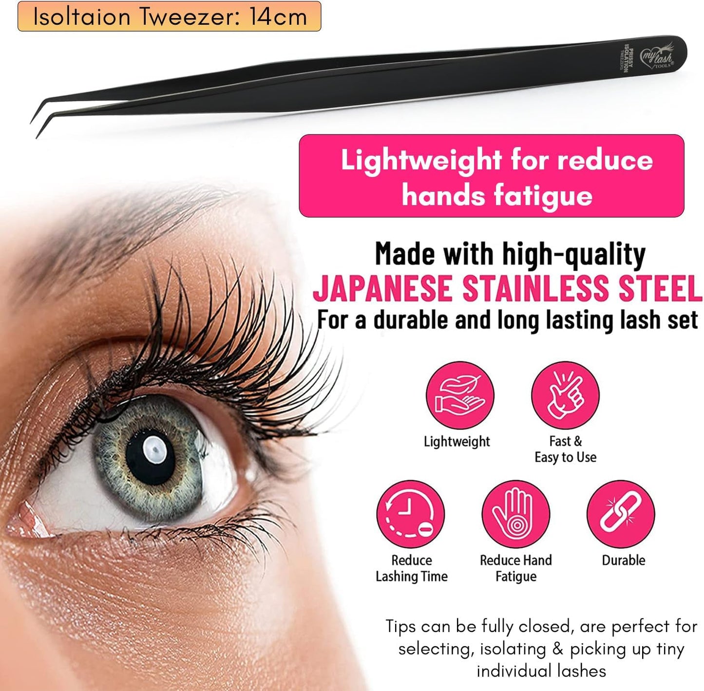 Isolation Tweezer for Eyelash Extensions – 14cm Curved Lash Tweezer, Stainless Steel, Best for Individual Isolation & Classic Lashes, Pinzas para Twisers (Black Titanium)