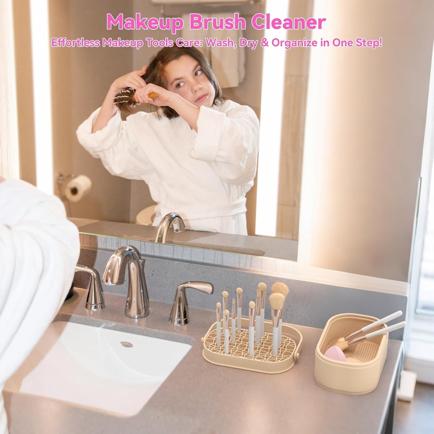 Makeup Brush Cleaner Mat 3 in 1 Makeup Brush Holder Silicone Makeup Brush Drying Rack Make Up Brush Cleaning Bowl Make Up Brush Cleaner Pad Cosmetic Storage Box Cleaning Tool for Sponge Powder Puff