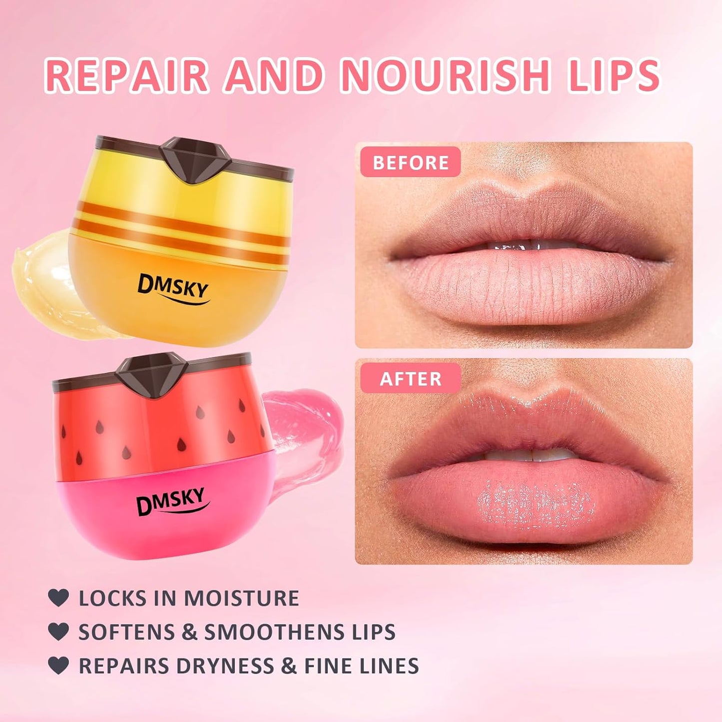 DMSKY Bee Lip Balm Honey Pot 6 PCS, Nourish & Hydrate Lip Sleeping Mask with Vitamin E, Lip Mask Overnight for Dry Lips, Reduces Lip Lines