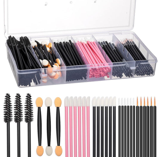 300pcs Disposable Makeup Tool Kit,Brow brush/Mascara brush/Lip Applicators/Eyeshadow applicators/Eye liner brush,JASSINS Makeup Disposable Accessories With Organizer Box