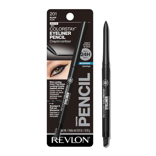 Revlon ColorStay Pencil Waterproof Eyeliner, Smudge-Proof, Eye Makeup with Built-In Sharpener, 201 Black, 0.01 oz