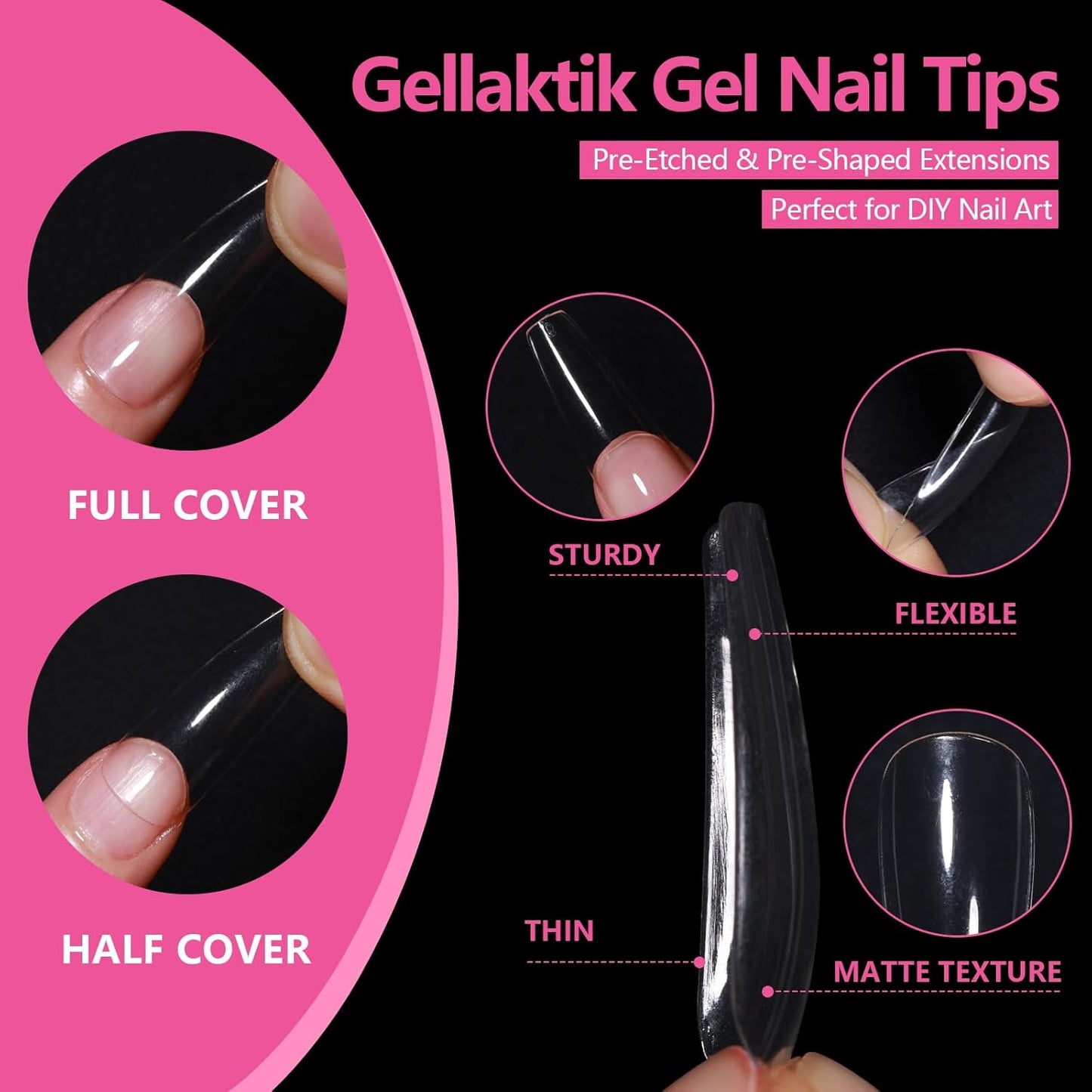 Long Coffin Nail Tips 500PCS, Clear Acrylic Full Cover Gel Press on Nail Tips for DIY Salon, 10 Sizes Pre-Shaped False Nails with Glossy Finish, Professional Manicure Kit & Easy Application