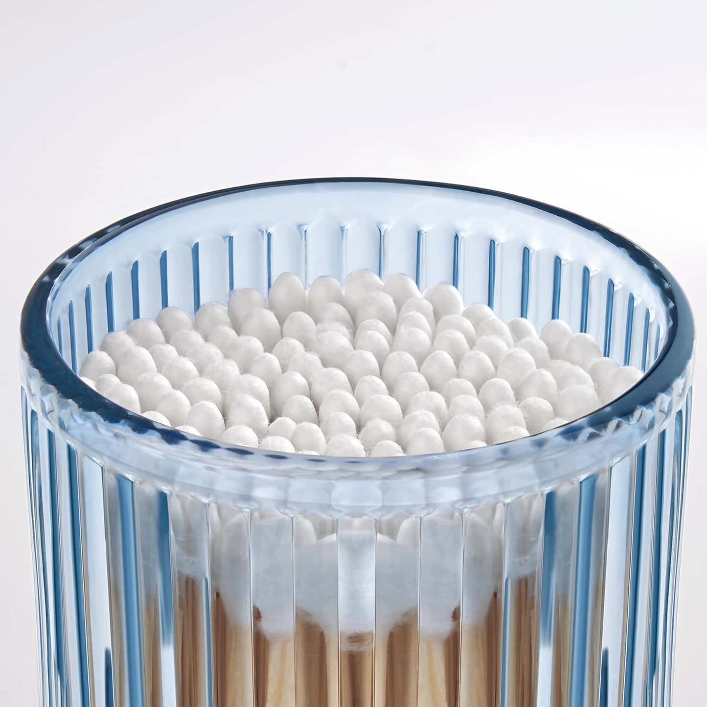 2 Pack Qtip Holders for Bathroom, Clear Glass Apothecary Jars with Lids,Vintage Bathroom Canisters for Cotton Balls,Swabs,Floss Picks,Hair Ties,Vanity Organizer and Storage Decor (Blue)