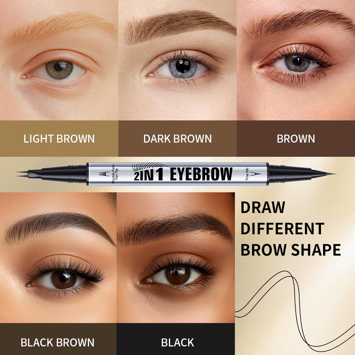 Eyebrow Pencils for Women - Microblading Eyebrow Pencil 2-In-1 Dual-Ended Eyebrow Pen with Precise 2-Fork-Tip & Brush-Tip Waterproof Eyebrow Pencil for Hair-Like Brows, Last All-Day, Dark Brown