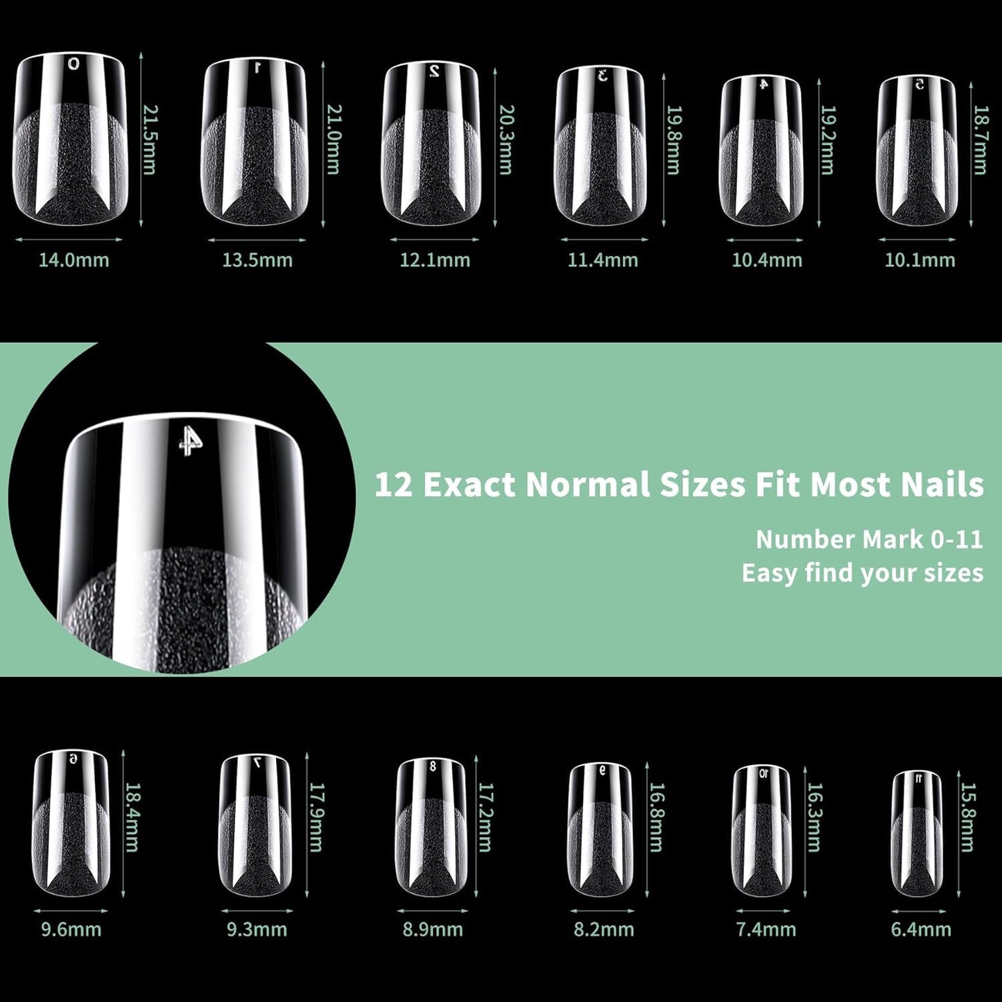 Short Square Nail Tips, 216pcs Acrylic Soft Fake Nails Gel Nail Tips, Full Cover Pre-Shaped Matte Clear Press on Nails for Extension, Diy at Home Manicure 12 Sizes