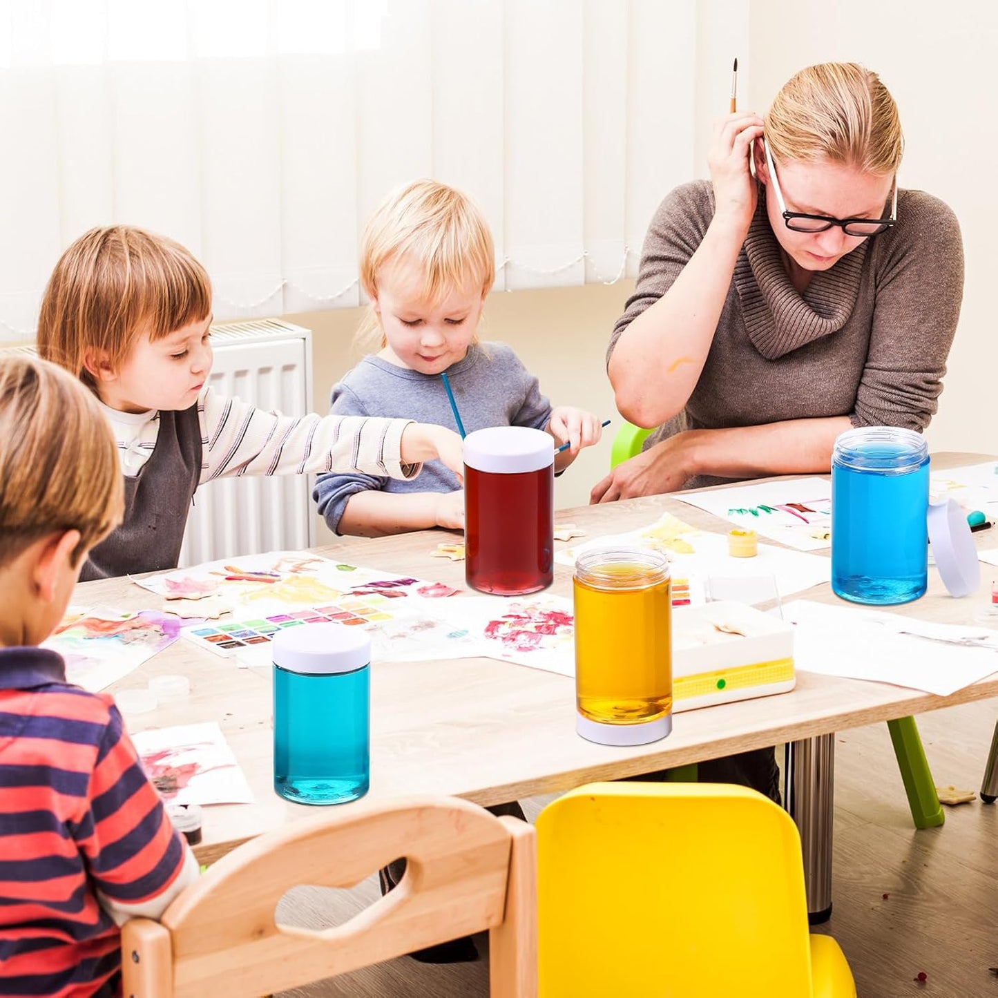 SATINIOR 24 Pieces Empty Clear Plastic Jars with Lids Round Storage Containers Wide Mouth for Beauty Product Cosmetic Cream Lotion Liquid Butter Craft and Food(White Lid,12 oz)