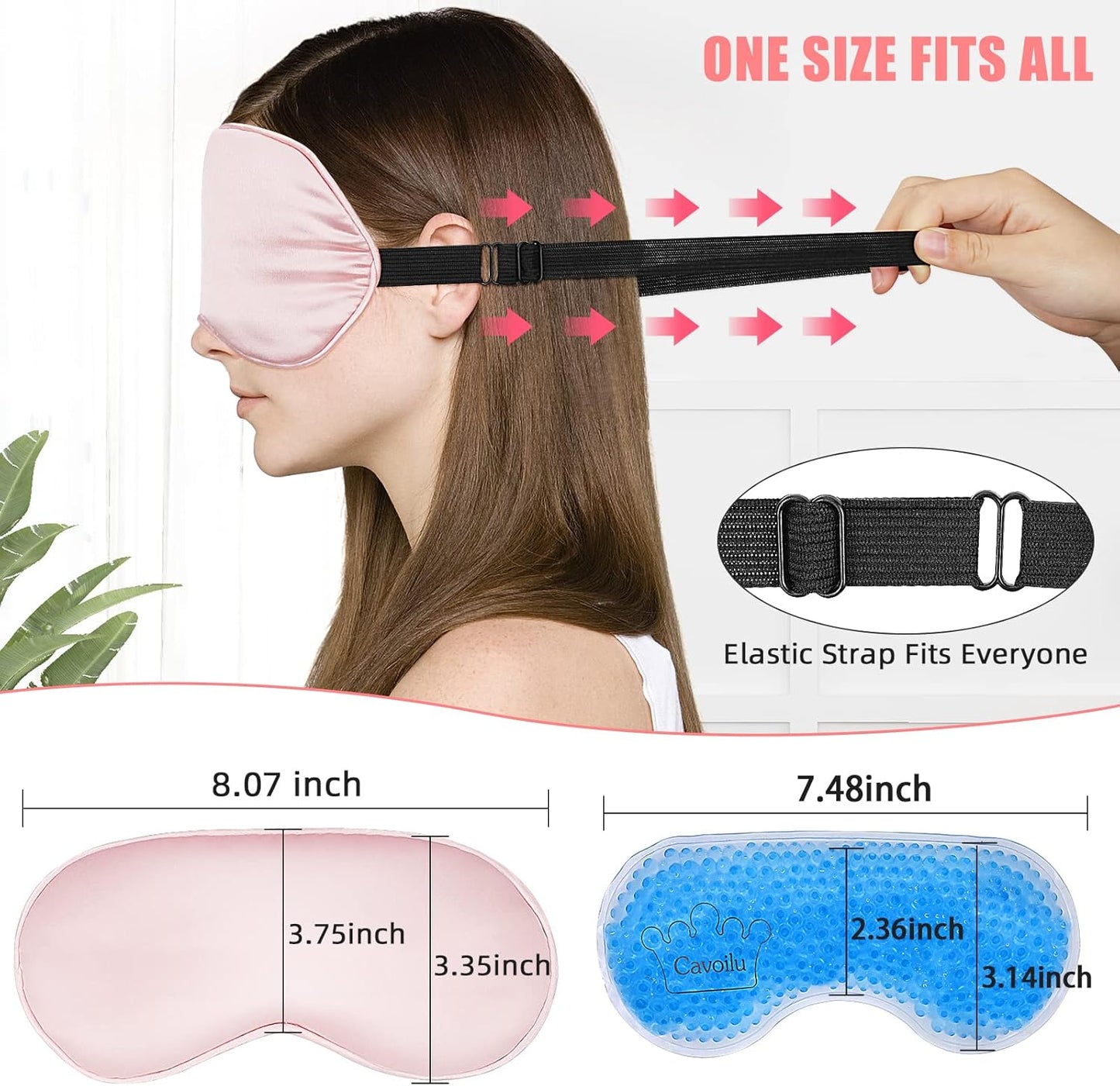 Cooling Eye Mask for Sleeping, Silk Sleep Mask w/Gel Eye Mask, Heated Eye Masks, Blindfold Eye Cover Women Sleeping Mask for Home, Office, Travel, Yoga, Medditation, Stocking Stuffers(Pink)