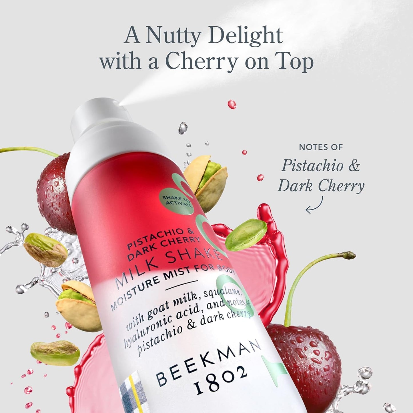 Beekman 1802 Milk Shake Body Mist - Pistachio & Dark Cherry 4.7 fl oz - Hyaluronic Acid, Jojoba Oil, Instantly Moisturizes, Hydrates & Softens, Good for Sensitive Skin, Cruelty Free