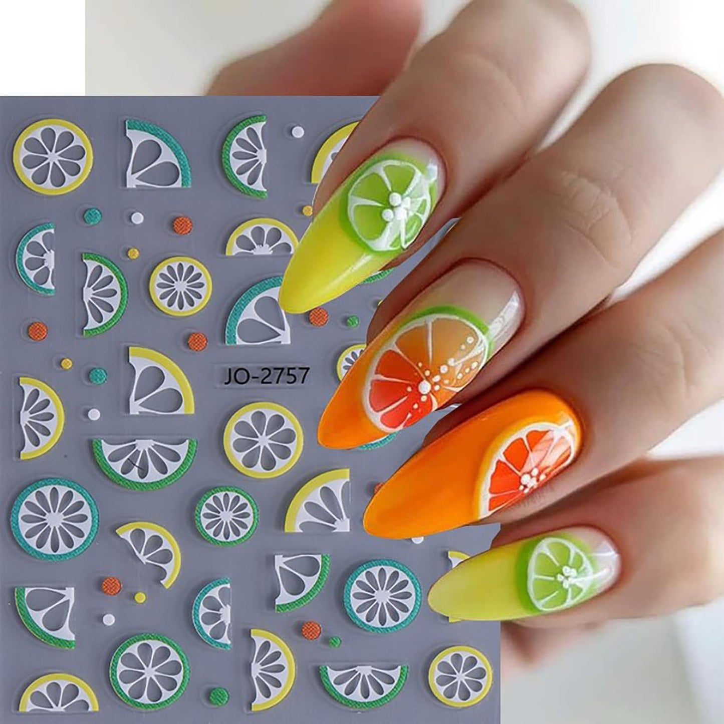 6 Sheets Fruit Nail Art Stickers 3D Self -Adhesive Cherry Strawberry Nail Decals Holographic Lemon Peach Nail Stickers Summer Cute Fruite Nail Decals Decoration for Women DIY Manicure Supplies
