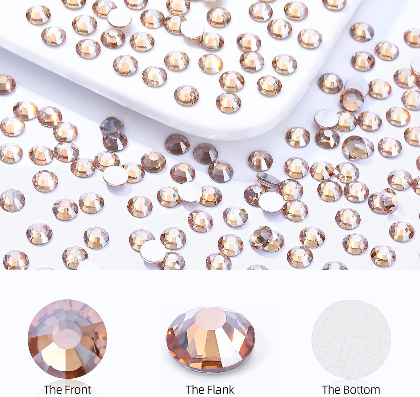 Gold Shadow Flatback Rhinestones, Glass Rhinestones for Nail Art and Craft, Glue Fix, Loose Crystal Gemstones(Gold Shadow, SS4, 1440pcs, 1.5-1.7mm)