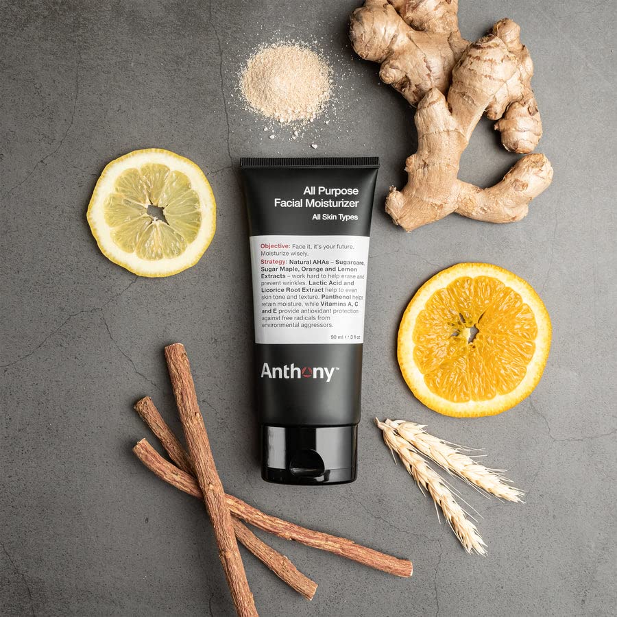 Anthony All-Purpose Facial Moisturizer for Men, Hydrating Lotion for Dry Skin, Lightweight, Non-Comedogenic, Anti-Aging Formula, 3 Fl Oz, Pack of 3