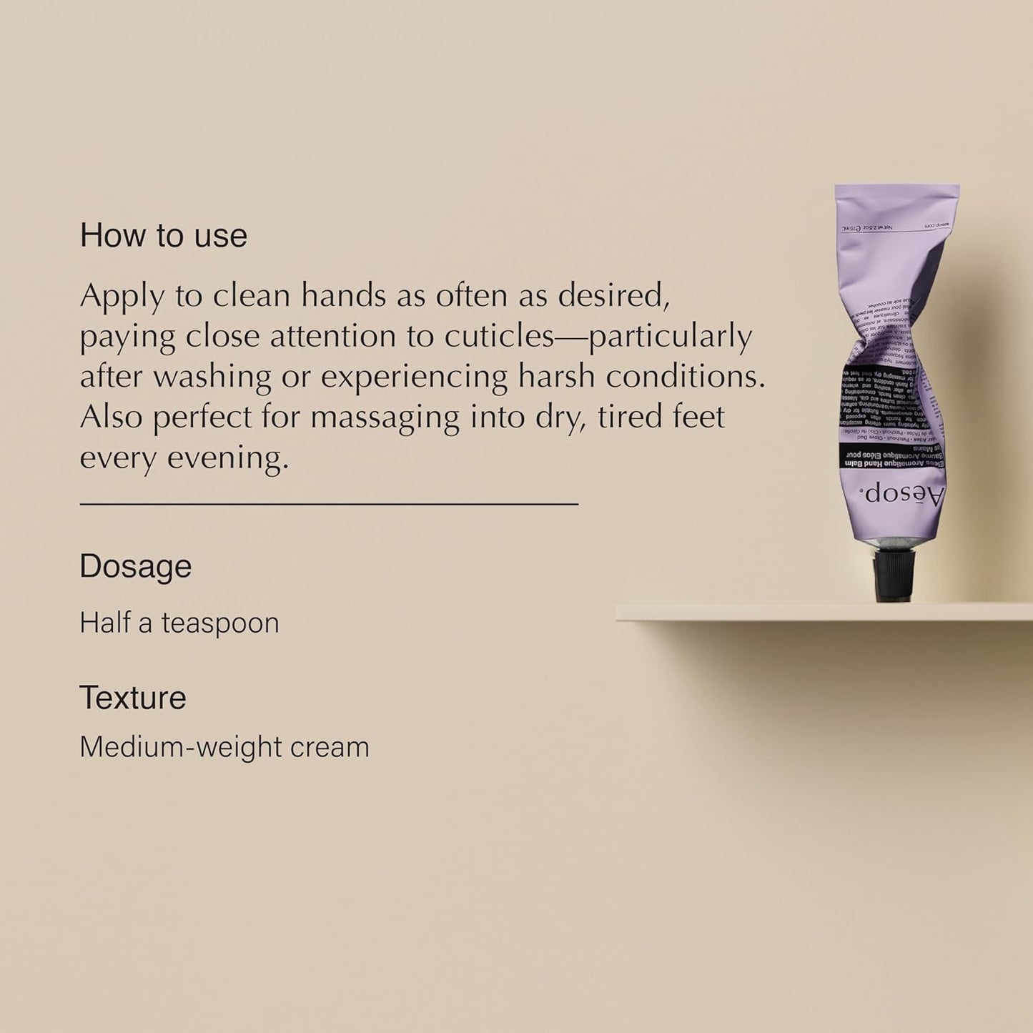 Aesop Eleos Aromatique Travel Size Hand Balm | Shea Butter and Coconut Oil to Nourish Dry, Cracked Hands | Lotion Made with Skin-Calming Essential Oils | 2.4 oz / 75 mL